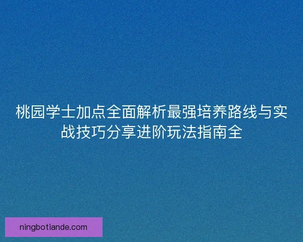 桃园学士加点全面解析最强培养路线与实战技巧分享进阶玩法指南全