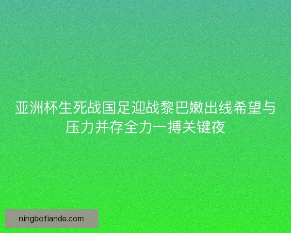 亚洲杯生死战国足迎战黎巴嫩出线希望与压力并存全力一搏关键夜